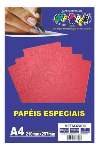 Papel Metalizado A4 Off Paper 150g/m² 15 Folhas Branco Cor Vermelho