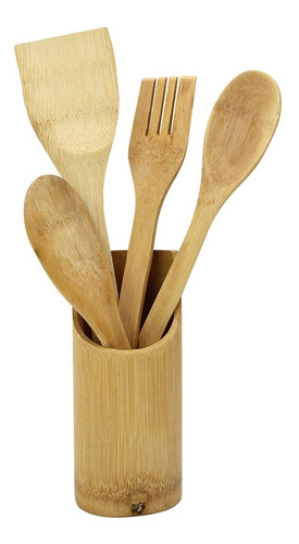Imagen 3 de 4 de Utensilios De Madera Bamboo Porta Utensilios Bambu - Sheshu