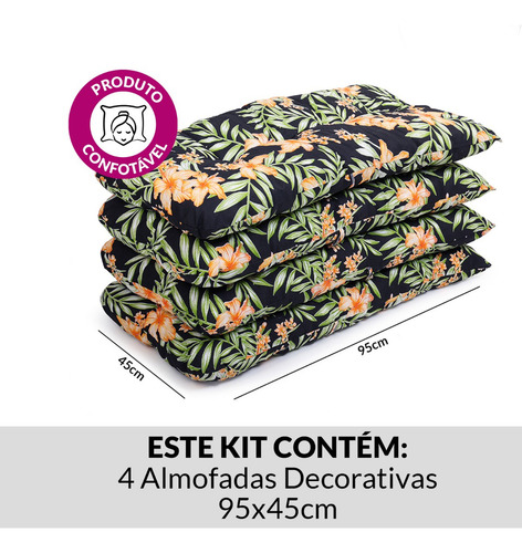 Almofadas Decorativas 95x45cm Kit 4 Cores Variadas Orquídea Amarela Florido