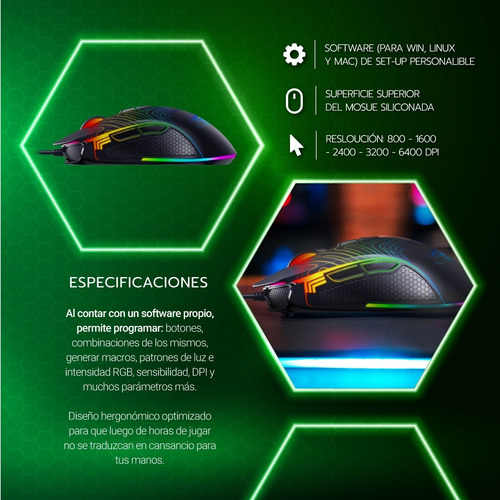 Imagen 9 de 10 de Mouse Gamer Constrictor Rgb 7 Botones 6400 Dpi