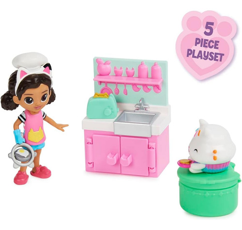 Gabbys Dollhouse, Almuerzo Y Juego De Cocina Con 2 Figuras D
