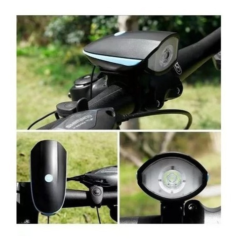 Luz Linterna Blanca Con Pito Bicicleta Recargable 250 Lumens