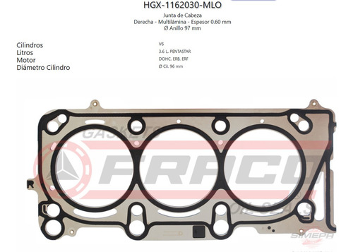 Empaque De Cabeza Jeep Grand Cherokee V6 3.6 Dohc  2016-2022