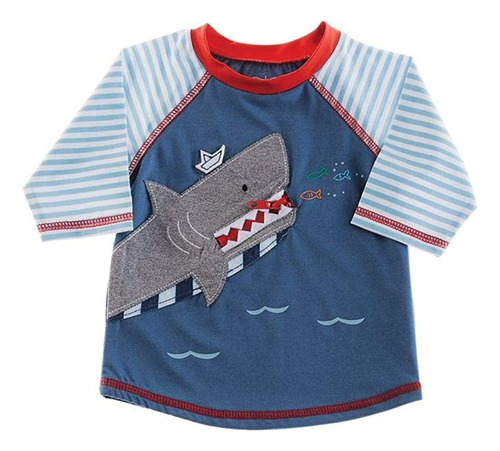 Mud Pie Boys' Shark Rash Guard, Azul, 6-9m