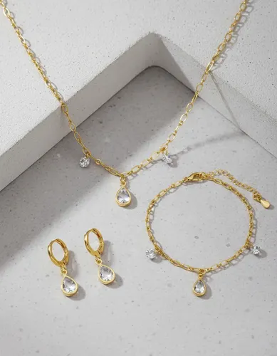Colar + Pulseira + Brinco Ponto De Luz Gota  A Ouro + Veludo