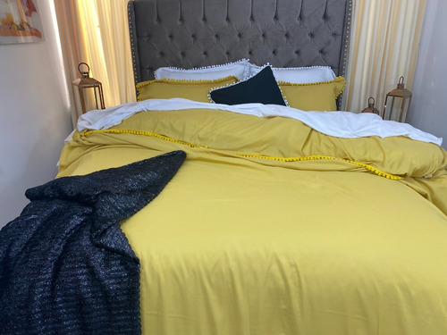 Imagen 2 de 5 de Funda Para Plumón Tipo Duvet Queen Con Borlas Amarillo