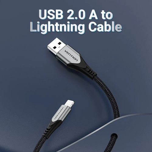 Cable Lightning Vention - USB a Lightning - Para iphone - Carga rapida 2.4A - 1 Metro - Certificado MFI Para productos Apple - Cargador y datos 480 Mbps - Para Macbook iphone Ipad Auriculares - LABHF