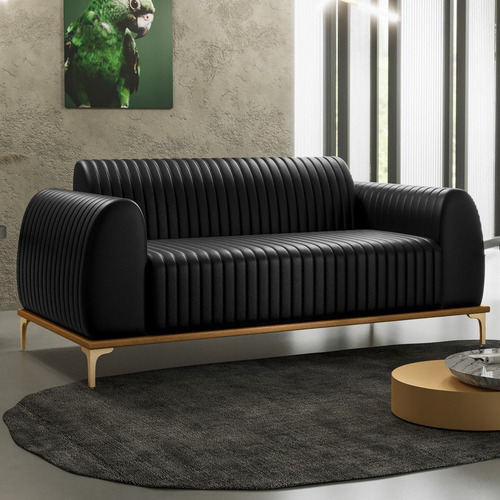 Sofá 150cm 2 Lugares Base Gold Molino D06 Pu B-159 Preto