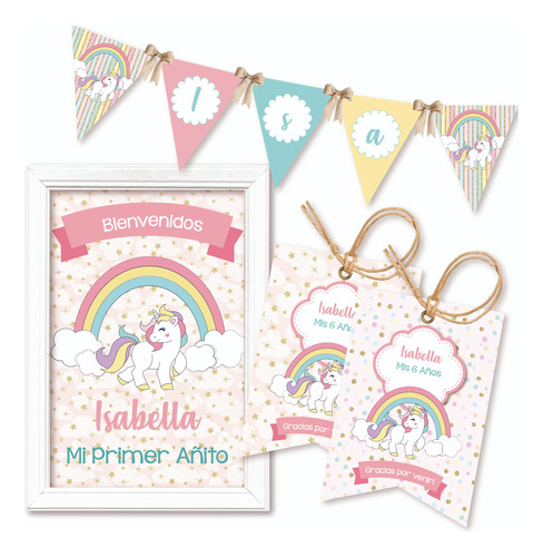 Mini Kit Imprimible Unicornio Colores Pasteles Arcoiris