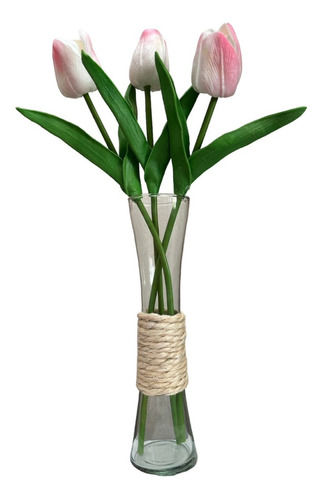 Florero De Vidrio Y Plantas Florero Decorado Con Tulipanes