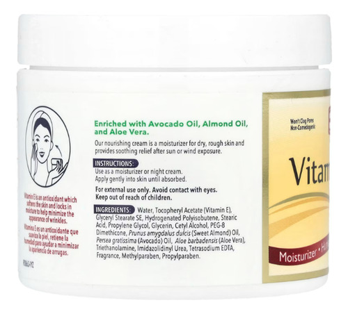 De La Cruz, Crema De Vitamina E, 10.000 Ui, 114 G Todo Tipo De Piel Noche