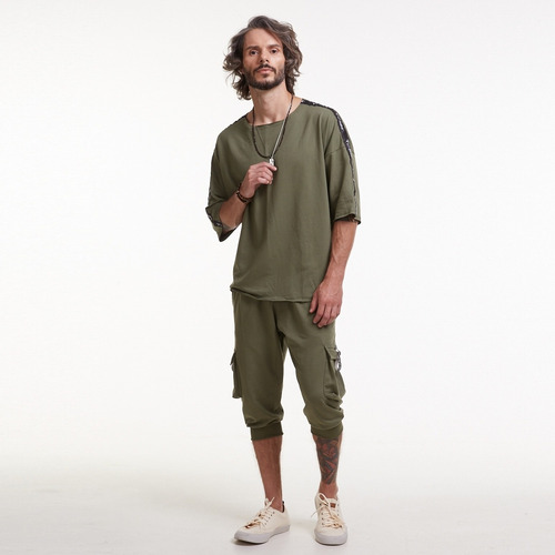 Camiseta Oversized Brohood Masculina Moletom Verde Militar