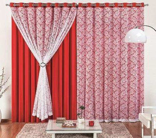 Cortina De Renda Com Malha De 2.00m X 1.70m Para Varão Cor Vermelho