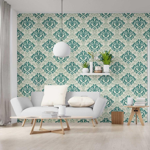 Imagem 4 de 5 de Papel De Parede Adesivo Arabescos Verde N06109 0,58x2,5m