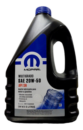 Aceite Original Mopar 20w50 Mineral Api Sn 5 Litros