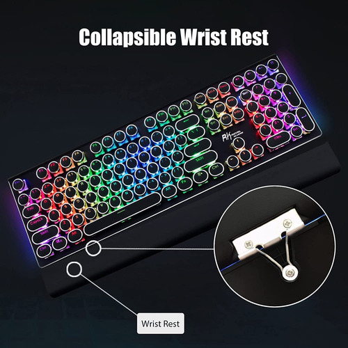 Teclado Mecánico Retro S108 Rgb Con Reposamuñecas Negro