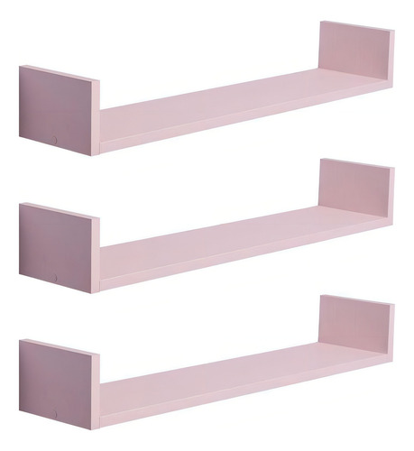 Kit 3 Prateleiras U 60 X 20cm Rosa Claro Suporte Invisível