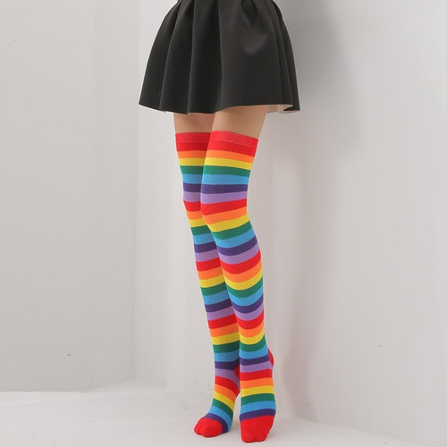 Imagen 1 de 1 de Medias Largas Negras Panties Rayada A Rodilla Calcetines