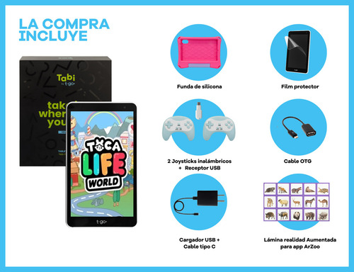 Tablet T-go Kids 8 Android 14 Con 2 Joysticks 4gb Ram 64gb Realidad Aumentada Funda Antigolpes Color Rosa Control Parental App Educativas Wifi Infantil Segura Divertida