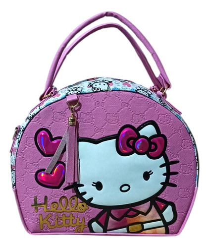 Bolsa, Crossbody Hello Kitty Rosa Lisa Con Personaje En 3d Oro Rosa