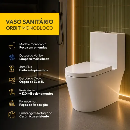 Vaso Sanitário Monobloco Orbit Completo Com Caixa Acoplada Privada Cerâmica Branca Cod: Alut020031 Alut By Avant