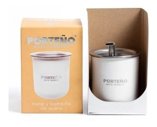 Mate Térmico De Acero Inoxidable Porteño Con Bombilla X Uno