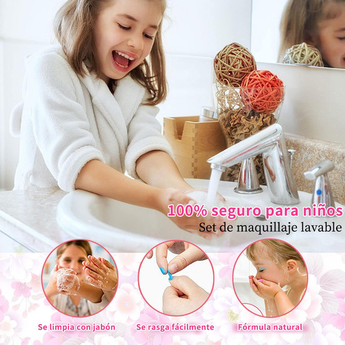 Set Maquillaje Lavable No Tóxico Niñas - Plegable Y Portátil