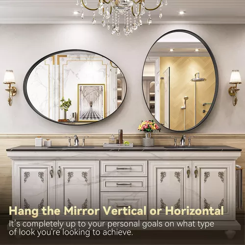 Espejo de pared ovalado para baño, de 24 x 36 pulgadas, para montar en la  pared, espejo de tocador con marco de metal negro, espejos ovalados