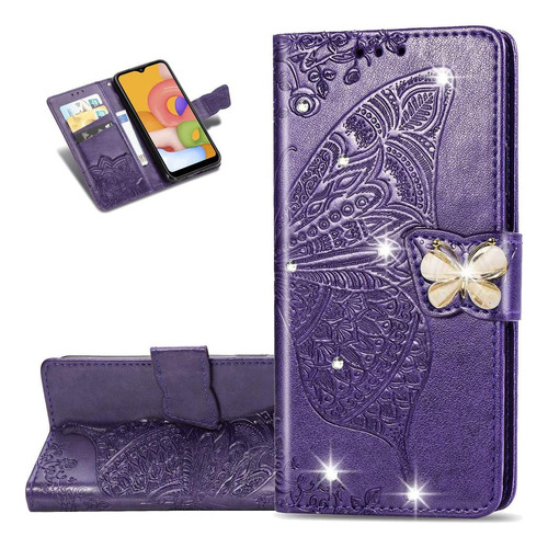 Funda Para Samsung Galaxy J3 - Violeta/mariposa/tarjetero