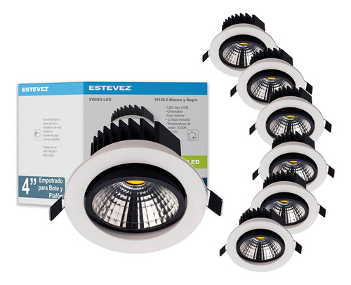 Pack 6 Lámparas Dirigibles 5W, 3300K, Estévez, Blanco/Negro