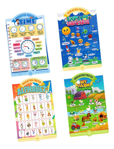 Conjunto De 4 Pósteres Educativos Para Niños, Abecedario