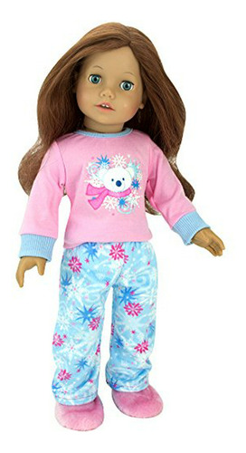 Conjunto Pijama Oso Polar Y Zapatillas Peluche - Rosa/azul.