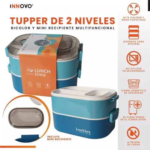 Porta Comida Lonchera X 2 Niveles Divisiones Con Cubierto