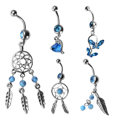 5pzs Kit De Piercings De Acero Inoxidable Anillos Ombligo