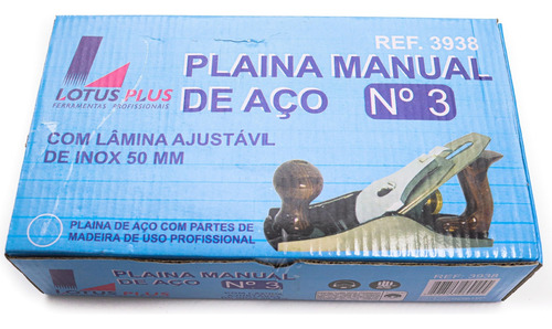 Plaina Manual De Aço N° 3 Com Lâmina Ajustável De Inox 50mm