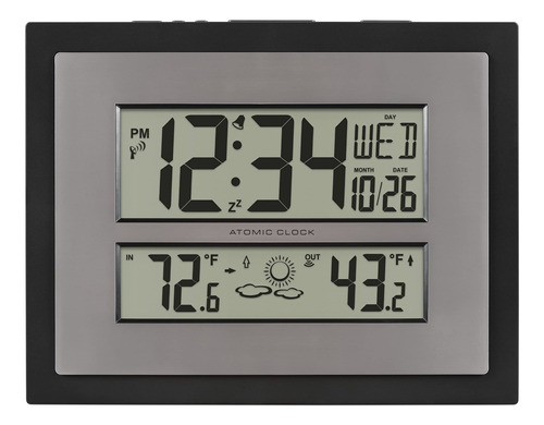 Reloj Pared Digital Atomico Temperatura Pronostico Negro