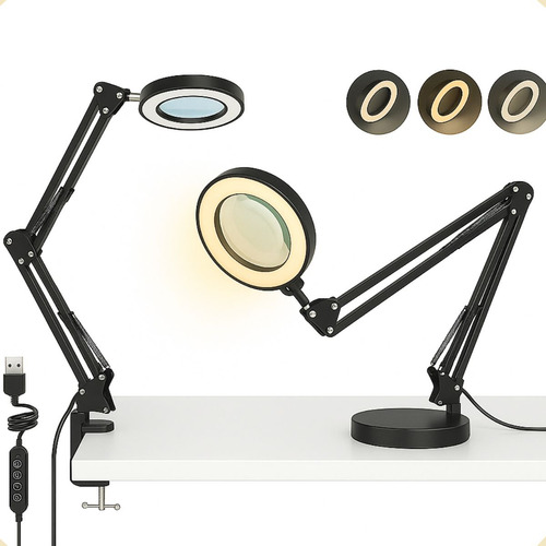 Luminaria Lupa Estética Thevisionaries Ring Light Articulada Mesa Bancada Garra Aumento 5X Lash Designer Esteticista Manicure Extensionista Cílios Iluminação Técnico Eletrônica Maquiadora Relojoeiro