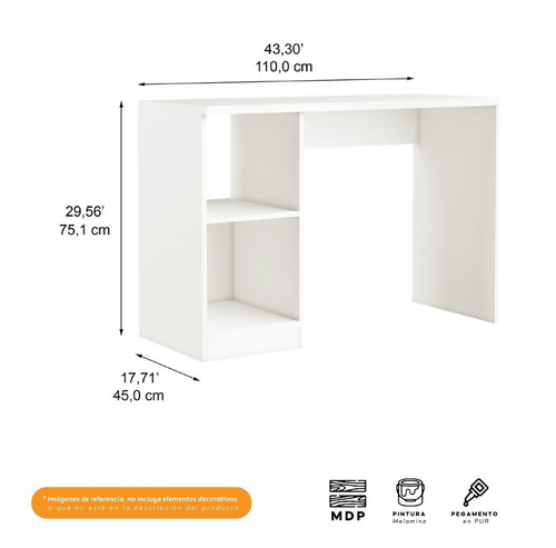Imagen 3 de 3 de Escritorio Con 2 Estantes 110cm Bertolini