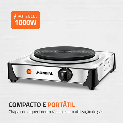 Estufa eléctrica Fast Cook Mondial de acero inoxidable 1000w Fe-04