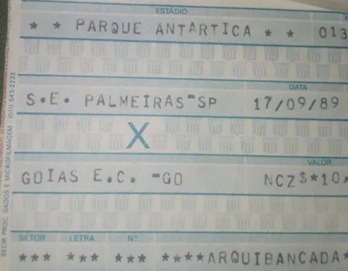 3 Ingressos De Jogos Do Palmeiras 89/90/91 (Usado)