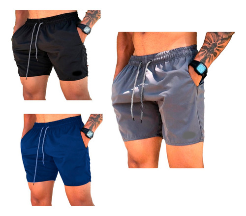 Kit 3 Bermuda Shorts Masculino Adulto Praia Casual