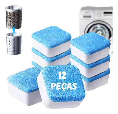 12 Tabletes Pastilha Limpeza Máquina Lavar Roupas E Louças