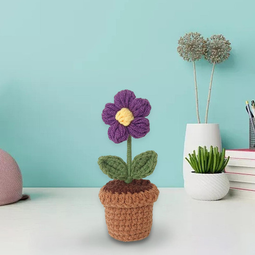 Buquê De Flores De Crochê Feito À Mão, Mini Folhado Roxo