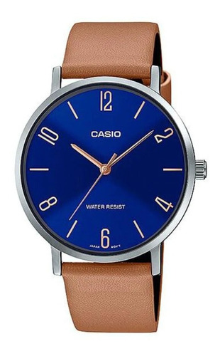 Reloj Casio Con Malla De Cuero Marron Con Esfera Azul Febo