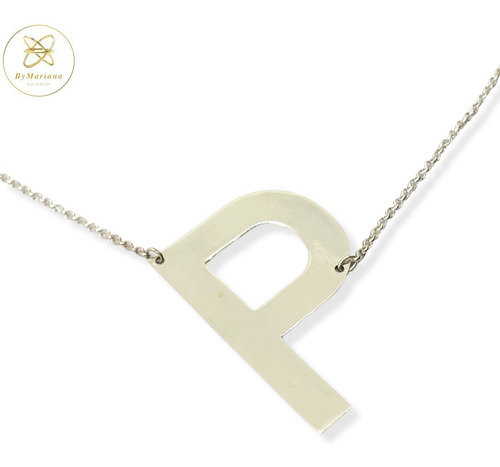 Imagen 1 de 9 de Cadena Plata Rollon Con Letra Inicial P Grande 30 X 40mm