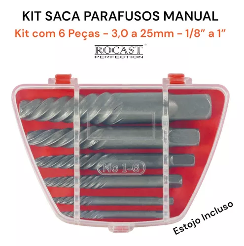 Kit Extrator Saca Parafuso Quebrado 3 A 25 Mm Rocast 6 Peças