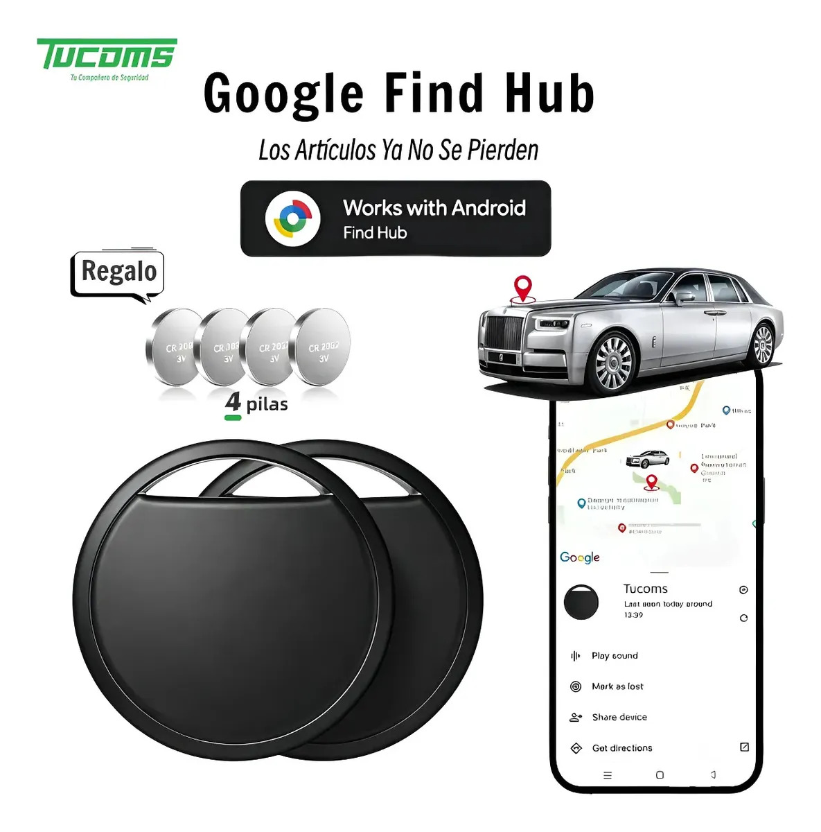 TUCOMS 2pzs Mini Multiuso Android Smart Tag Localizador Rastreador Antipérdida Antirrobo Tracker Gps Localización Global Bluetooth Para Niños Mascotas Llave Auto Moto Carro Maletas