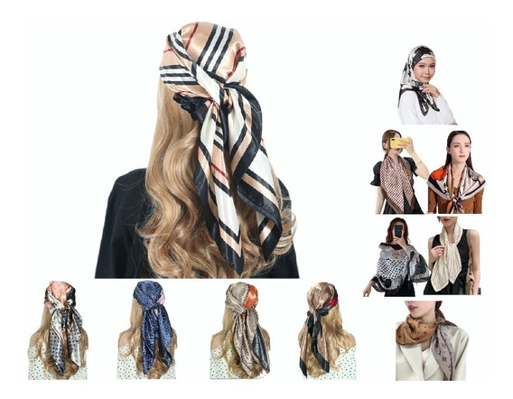180 RIIQIICHY Pañuelo de Tacto de Seda para Mujer Bufanda Saten Suave Fular Elegante de Colores Diferentes Imágenes para Elegir 90cm 