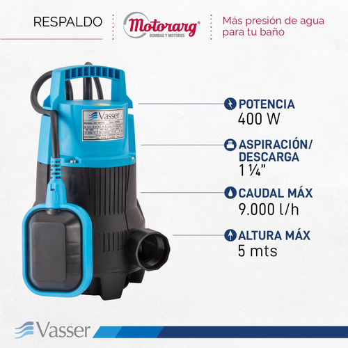 Imagen 2 de 10 de Bomba Desagote Agua Sucia Vasser De400ps 400 Watts