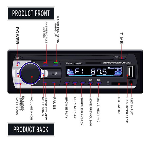 Radio Estéreo Estéreo Mp3 Jsd-520 Bluetooth Usb 1 Din Fm Aux